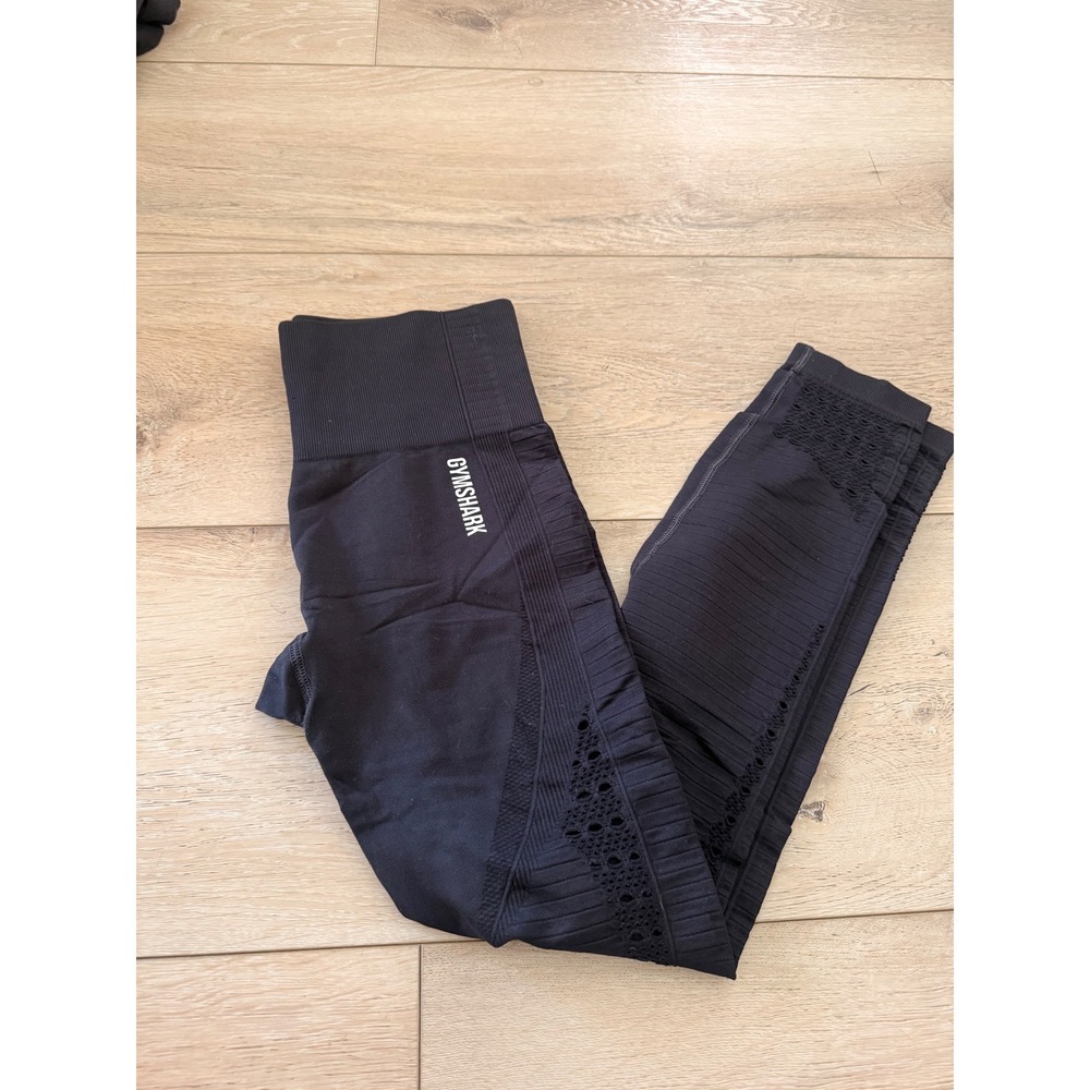 Gymshark Energy Seamless Leggings Womens Black High Waisted Eyelet Detailing 232